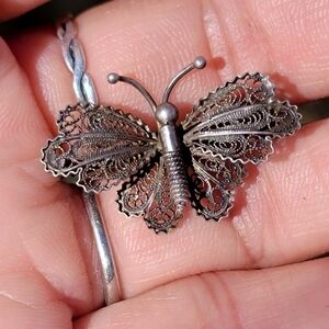 Antique 1900s 800 sterling silver filigree butterfly brooch